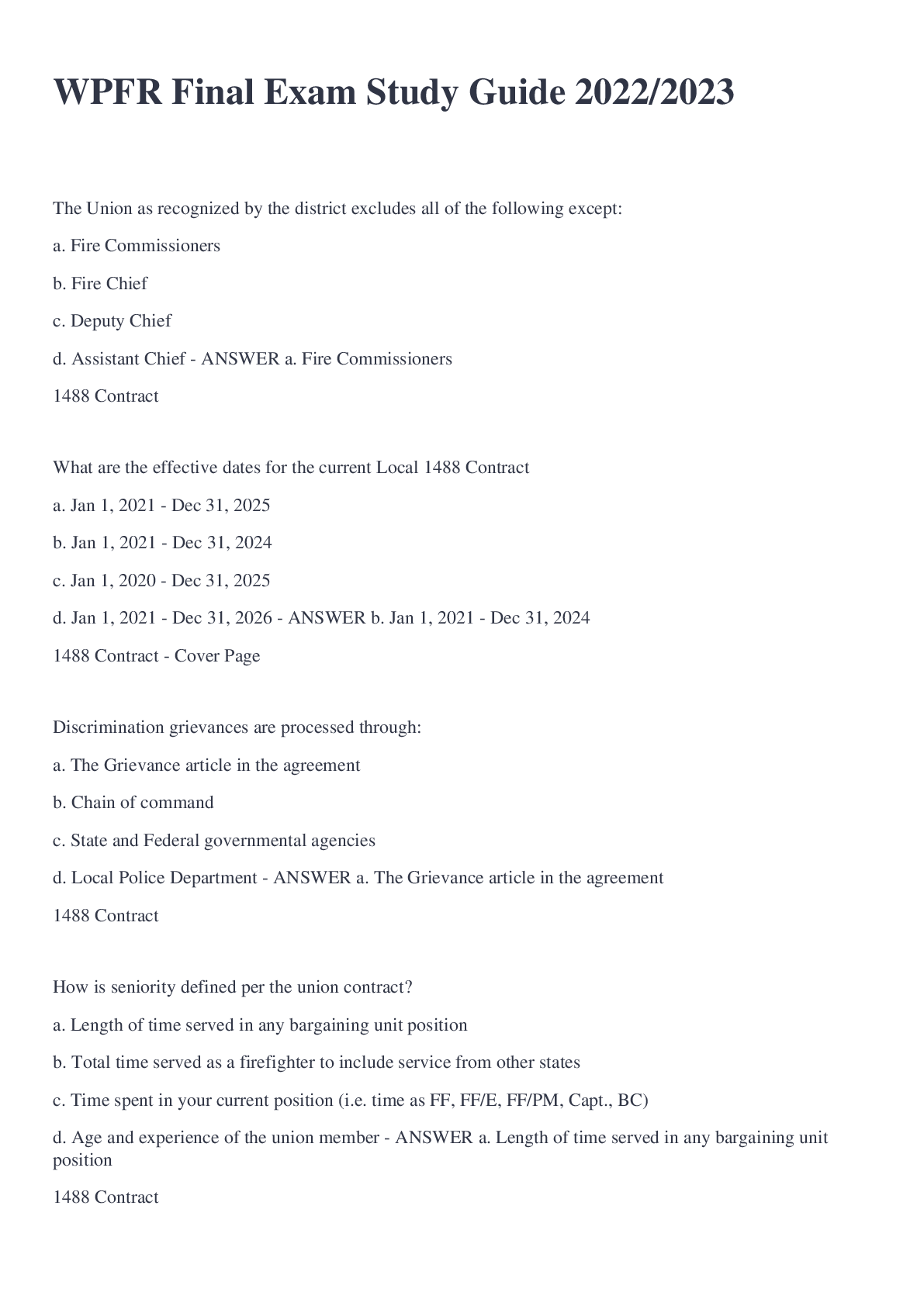 Preview image for WPFR Final Exam Study Guide 2022/2023